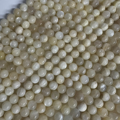Moonstone White Chocolate Polished Round Beads - (A Quality)