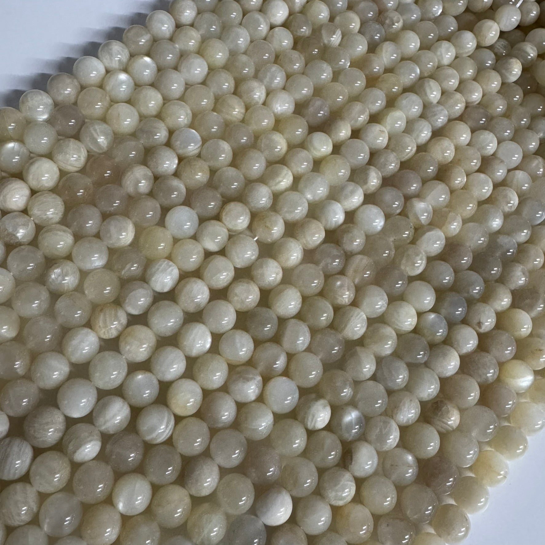 Moonstone White Chocolate Polished Round Beads - (A Quality)
