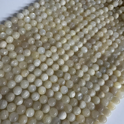 Moonstone White Chocolate Polished Round Beads - (A Quality)