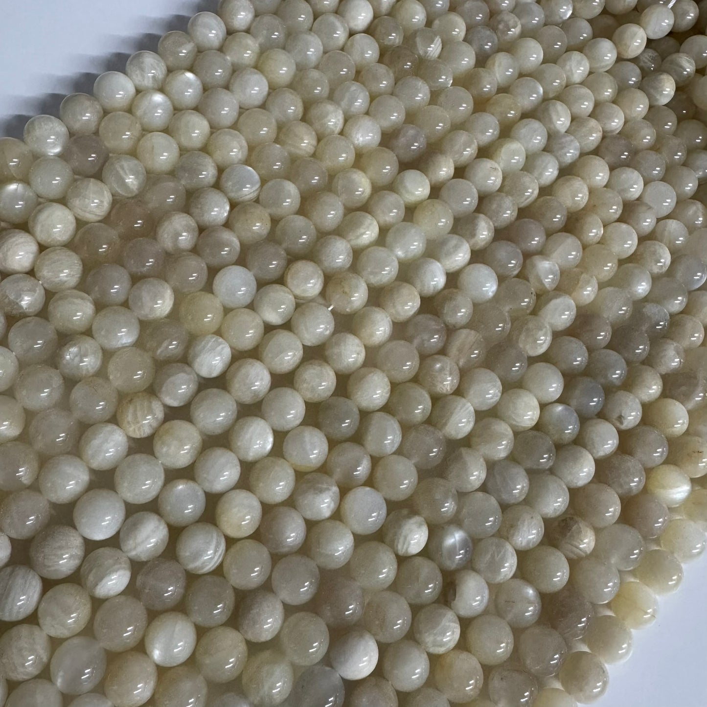 Moonstone White Chocolate Polished Round Beads - (A Quality)