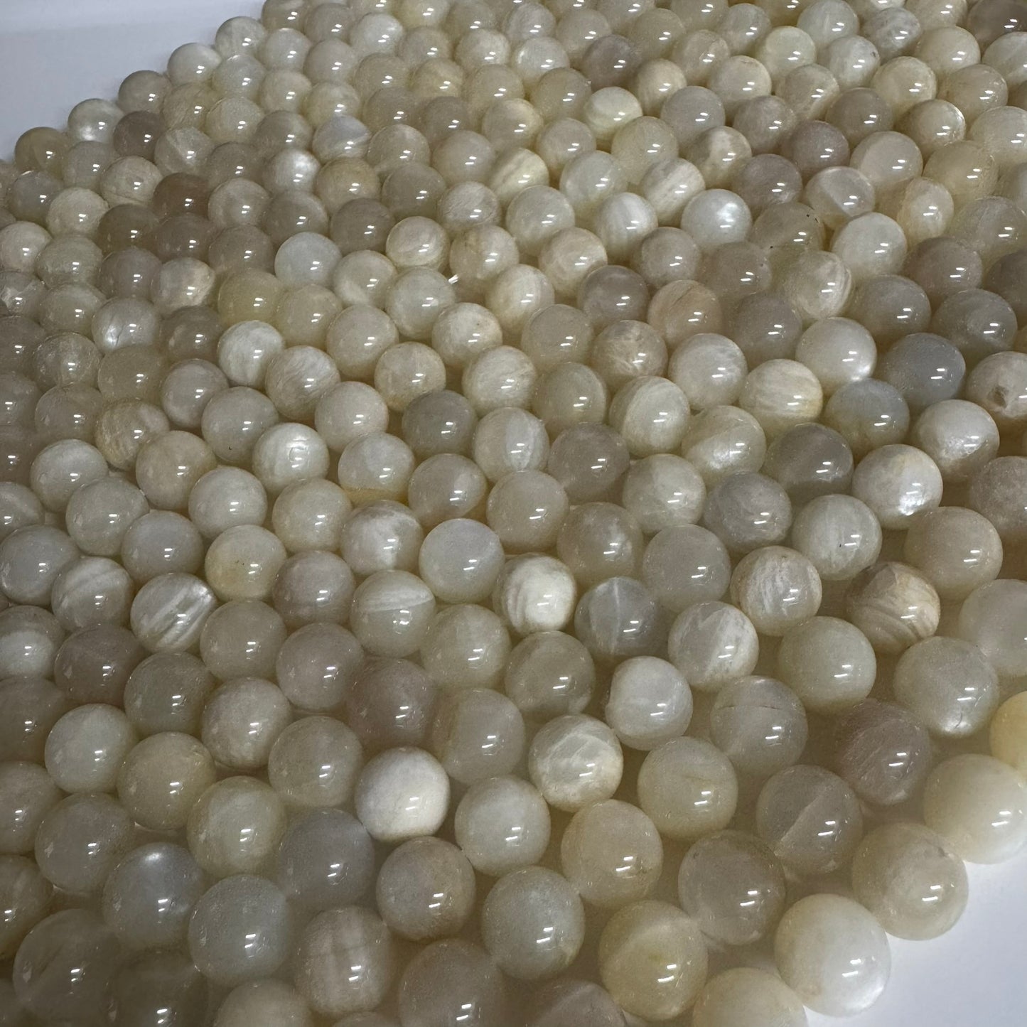 Moonstone White Chocolate Polished Round Beads - (A Quality)