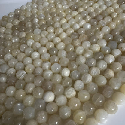 Moonstone White Chocolate Polished Round Beads - (A Quality)