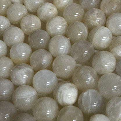 Moonstone White Chocolate Polished Round Beads - (A Quality)