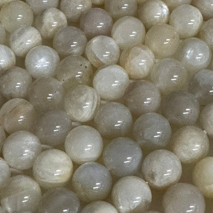 Moonstone White Chocolate Polished Round Beads - (A Quality)