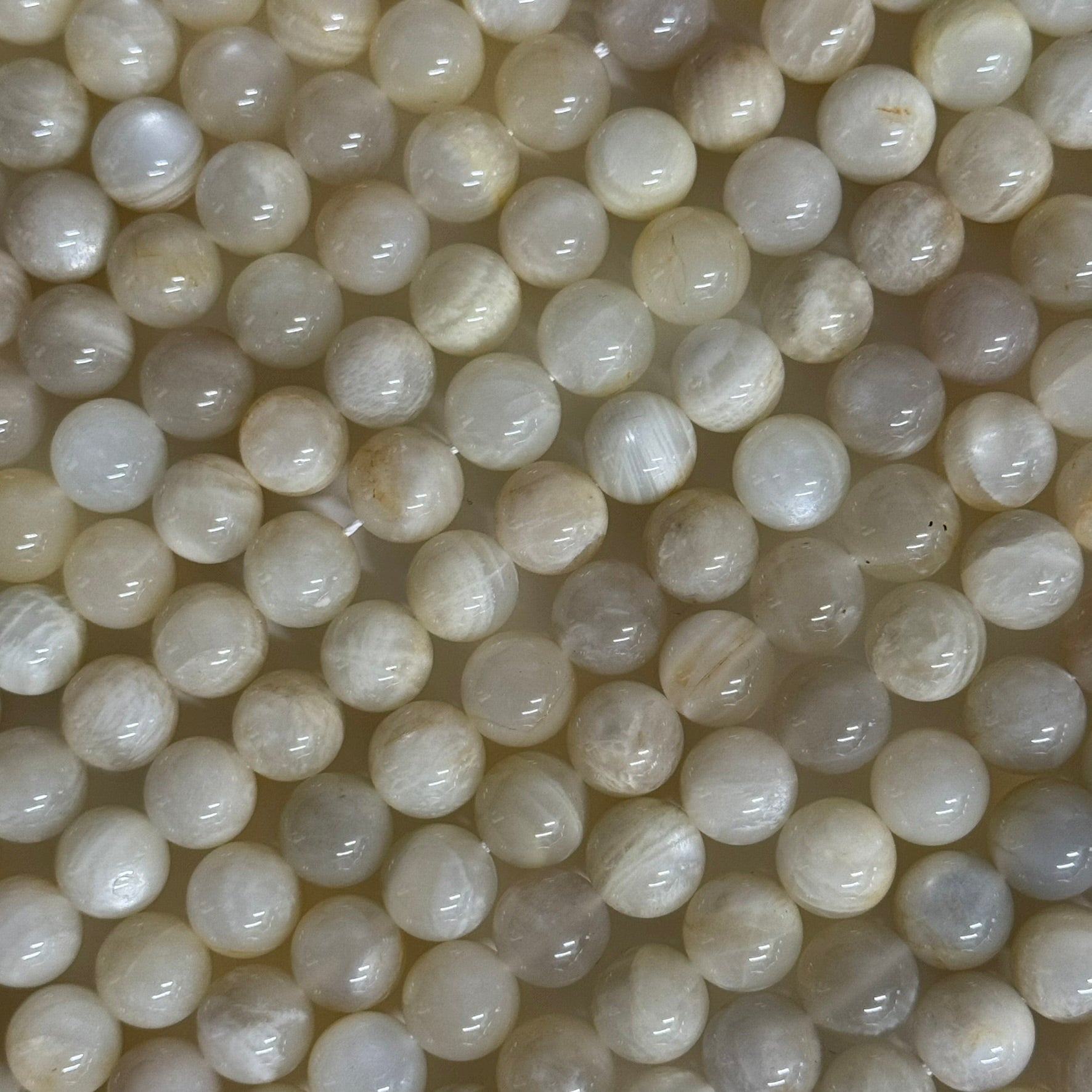Moonstone White Chocolate Polished Round Beads - (A Quality)
