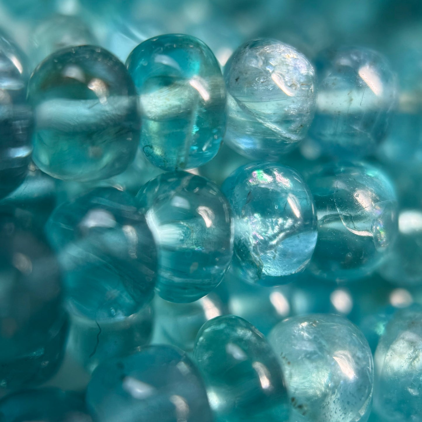 Natural Blue Apatite Rondelle Beads – Graduated Polished Gem for Jewelry