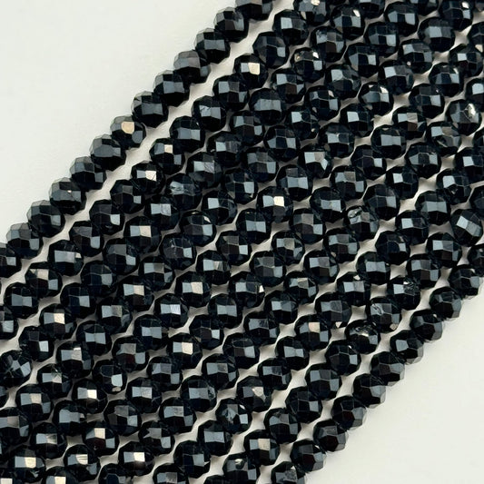 Faceted Black Tourmaline Beads - Rondelle Shape Beads