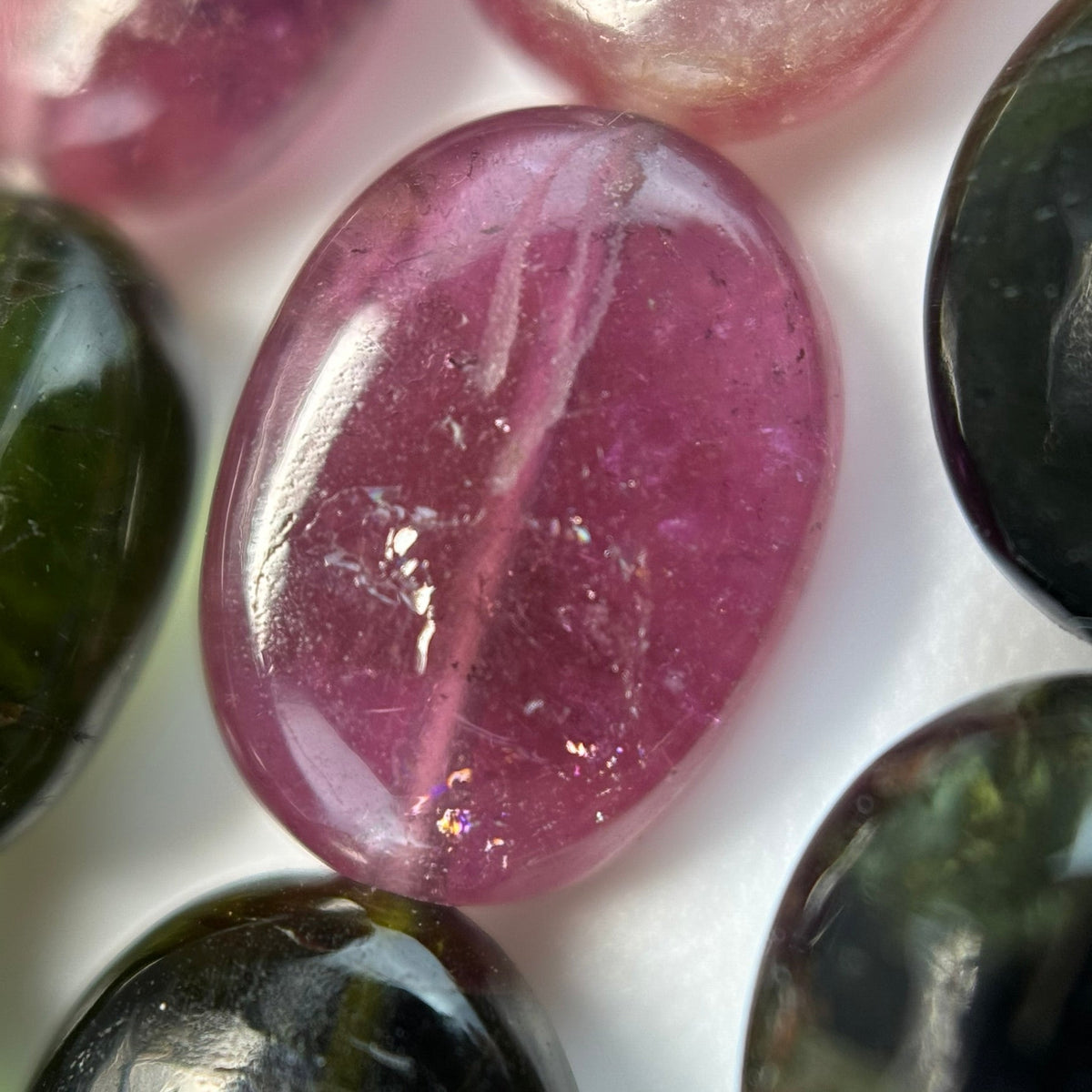 Multicolor Tourmaline Oval Shape Double-Sided Domed Gemstone Beads