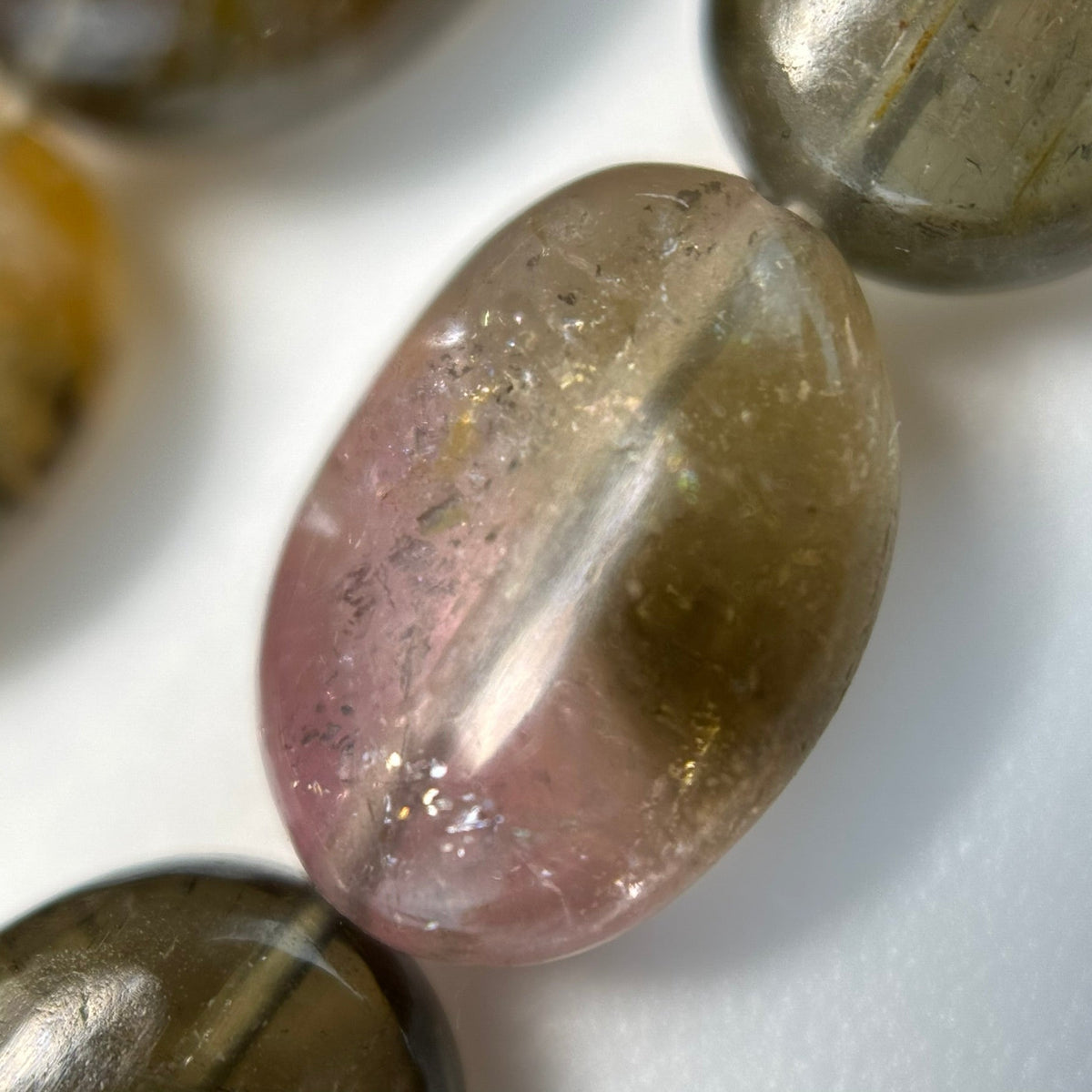 Multicolor Tourmaline Oval Shape Double-Sided Domed Gemstone Beads