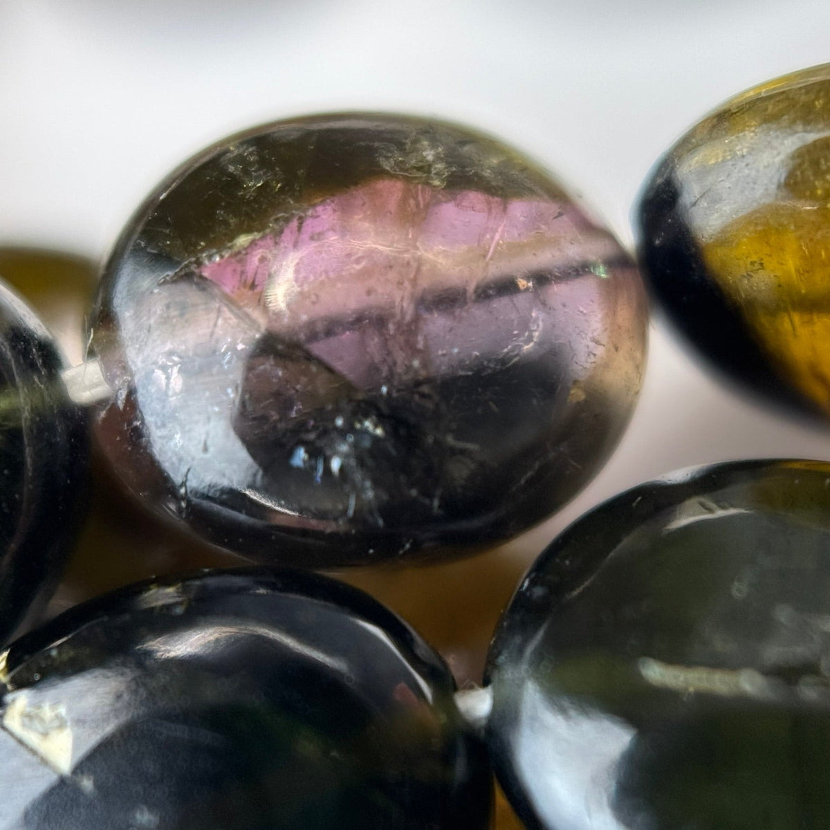 Multicolor Tourmaline Oval Shape Double-Sided Domed Gemstone Beads