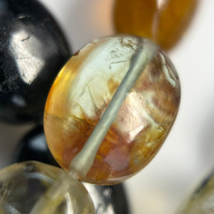 Multicolor Tourmaline Oval Shape Double-Sided Domed Gemstone Beads