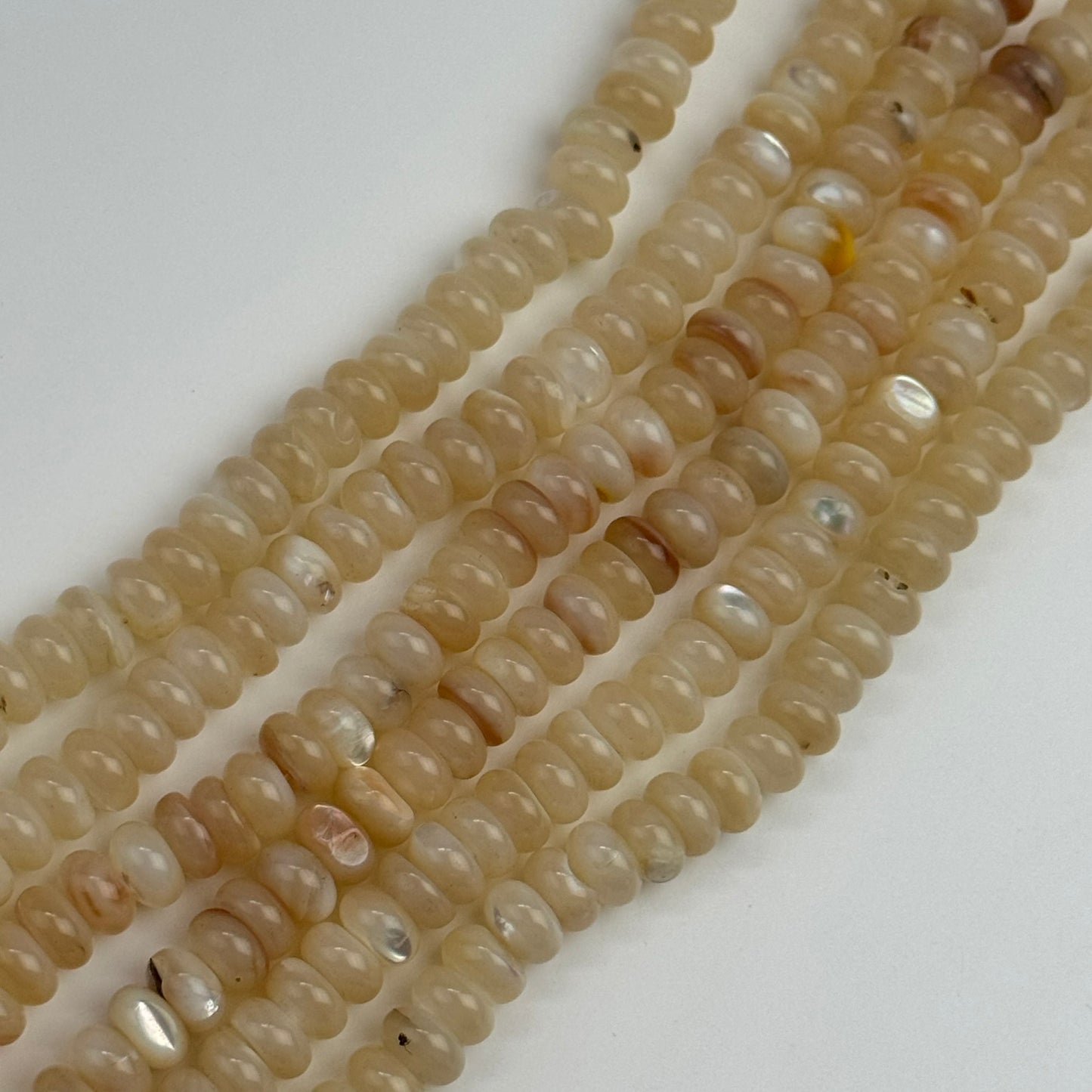 Cream Beige Mother Of Pearl Polished Rondelle Beads