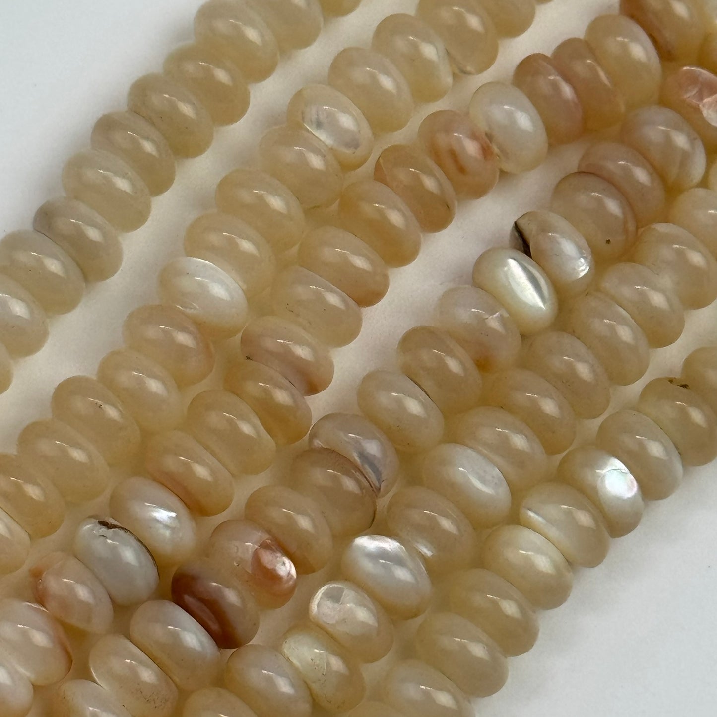 Cream Beige Mother Of Pearl Polished Rondelle Beads