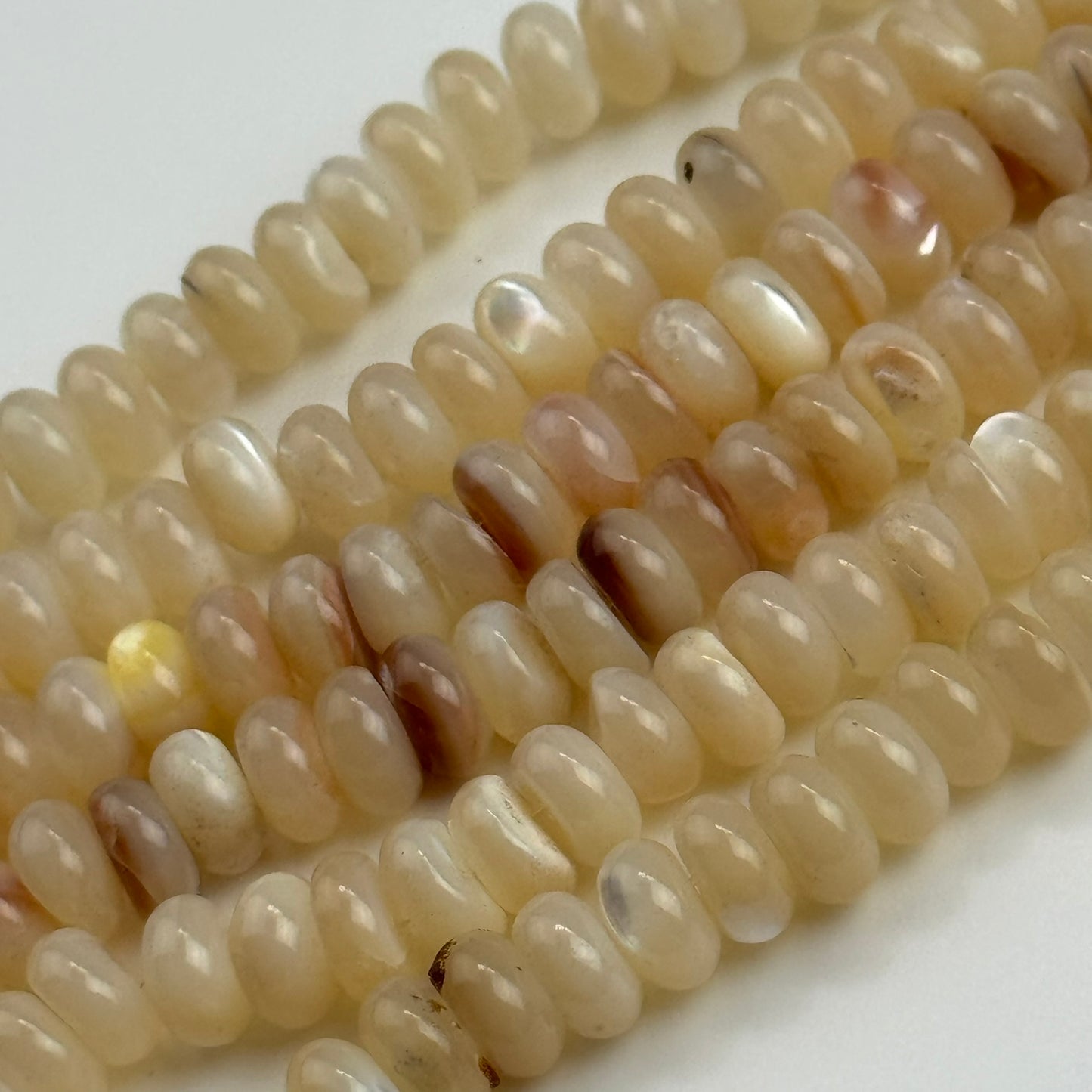 Cream Beige Mother Of Pearl Polished Rondelle Beads