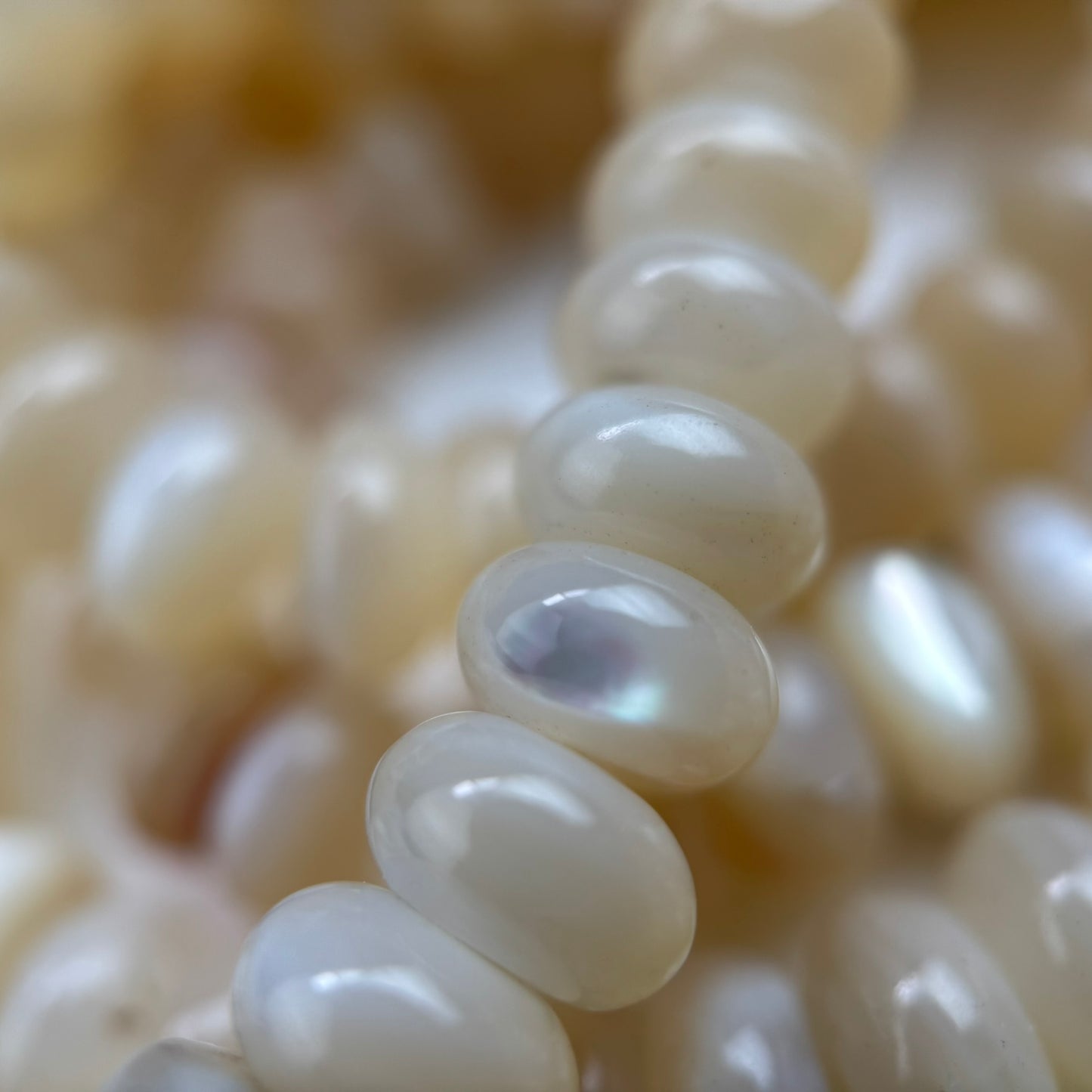 Cream Beige Mother Of Pearl Polished Rondelle Beads