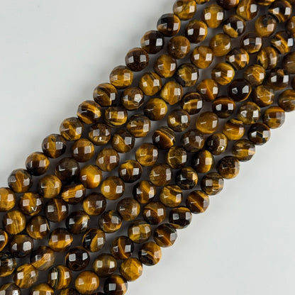 Tiger's Eye Round Faceted Gemstone Beads - (A Quality)