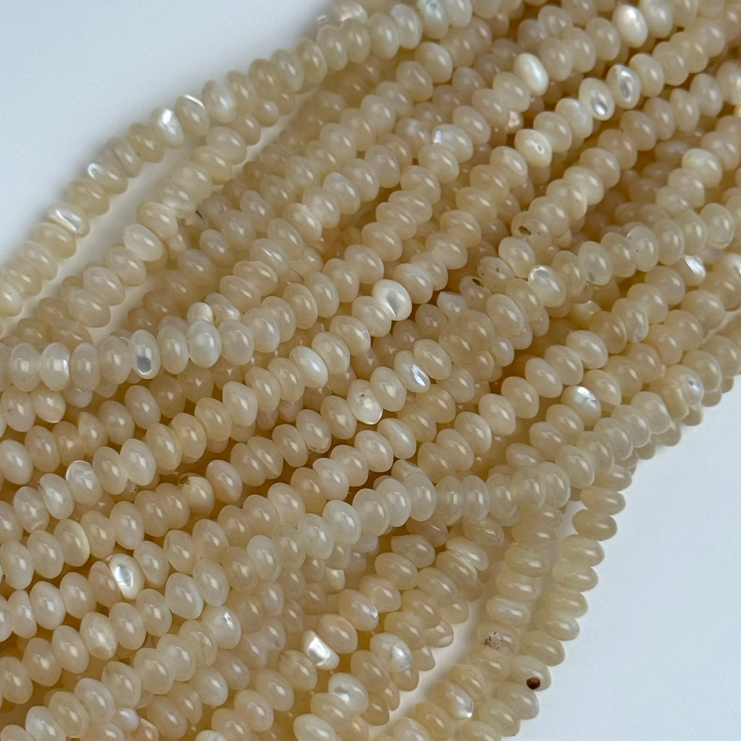 Cream Beige Mother Of Pearl Polished Rondelle Beads