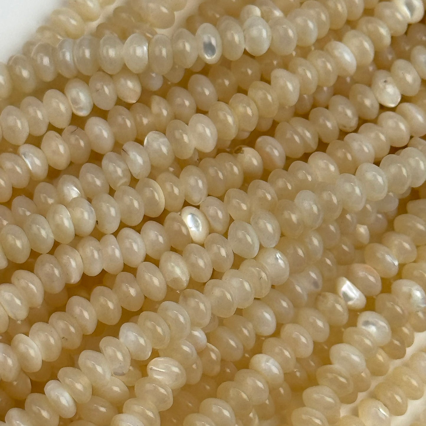 Cream Beige Mother Of Pearl Polished Rondelle Beads