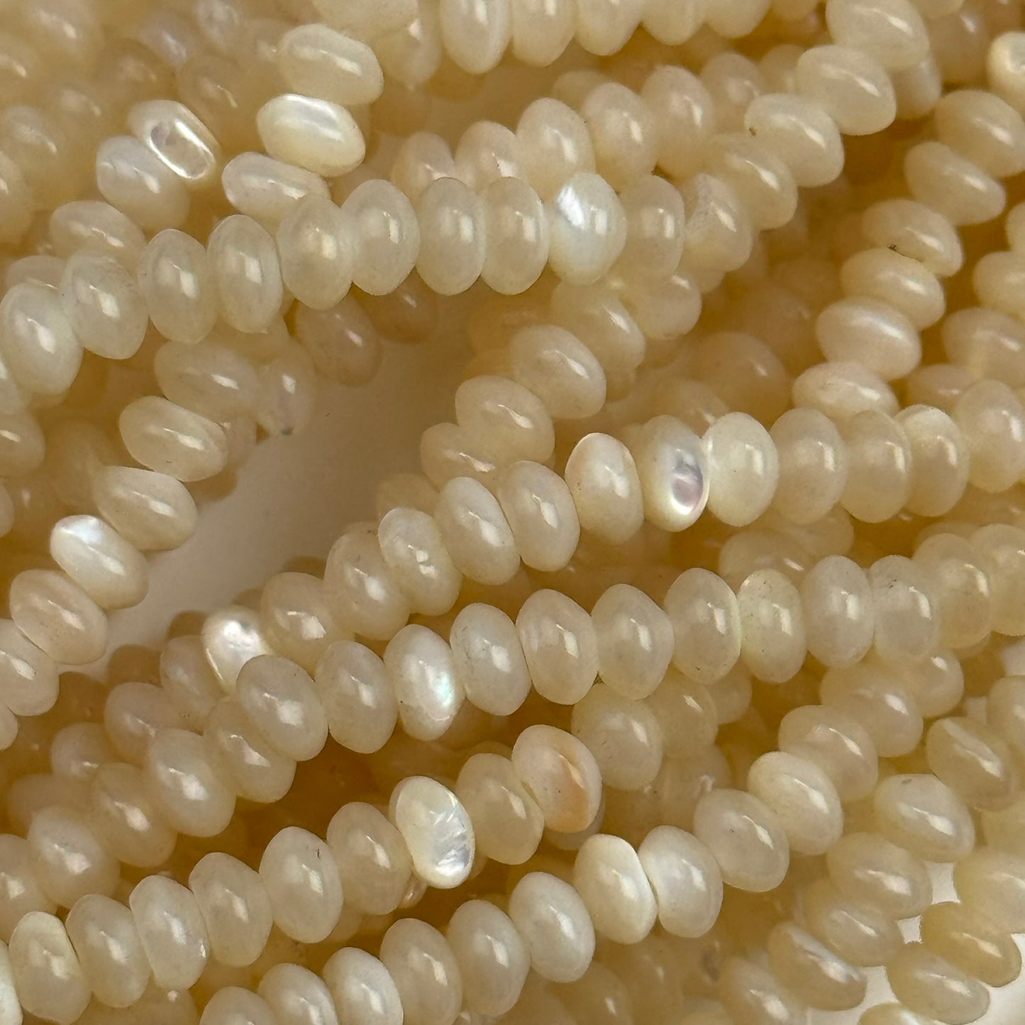 Cream Beige Mother Of Pearl Polished Rondelle Beads