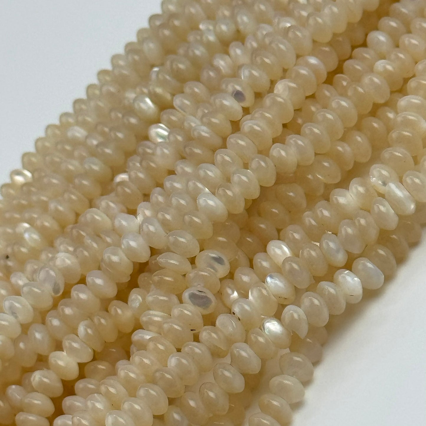 Cream Beige Mother Of Pearl Polished Rondelle Beads