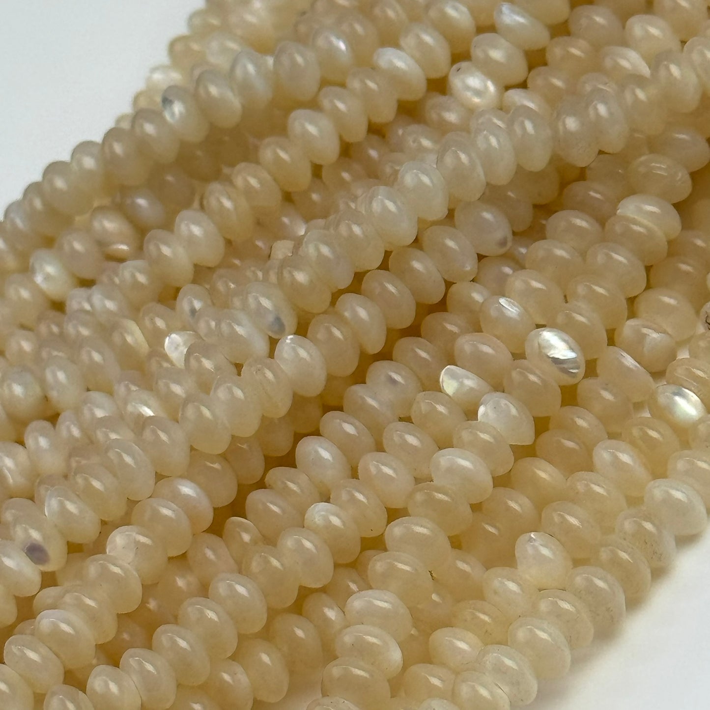 Cream Beige Mother Of Pearl Polished Rondelle Beads