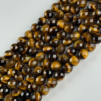 Tiger's Eye Round Faceted Gemstone Beads - (A Quality)