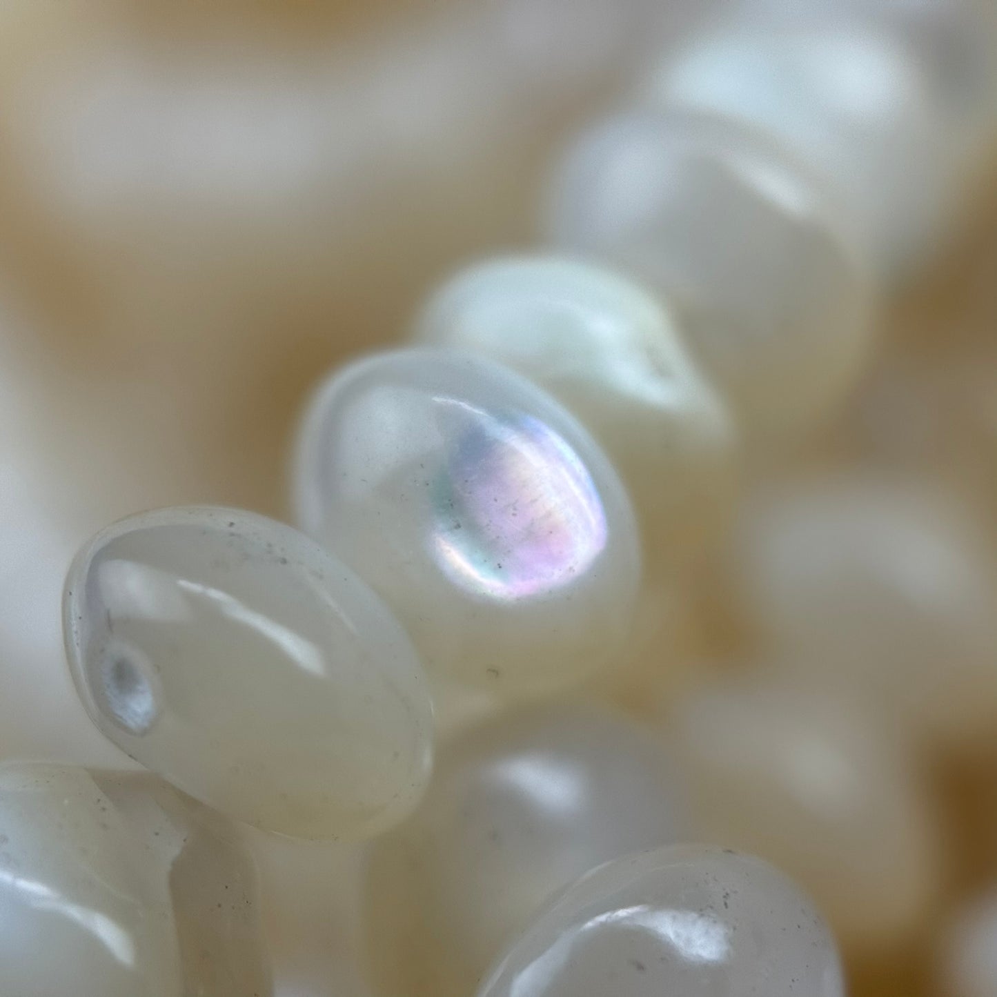 Cream Beige Mother Of Pearl Polished Rondelle Beads