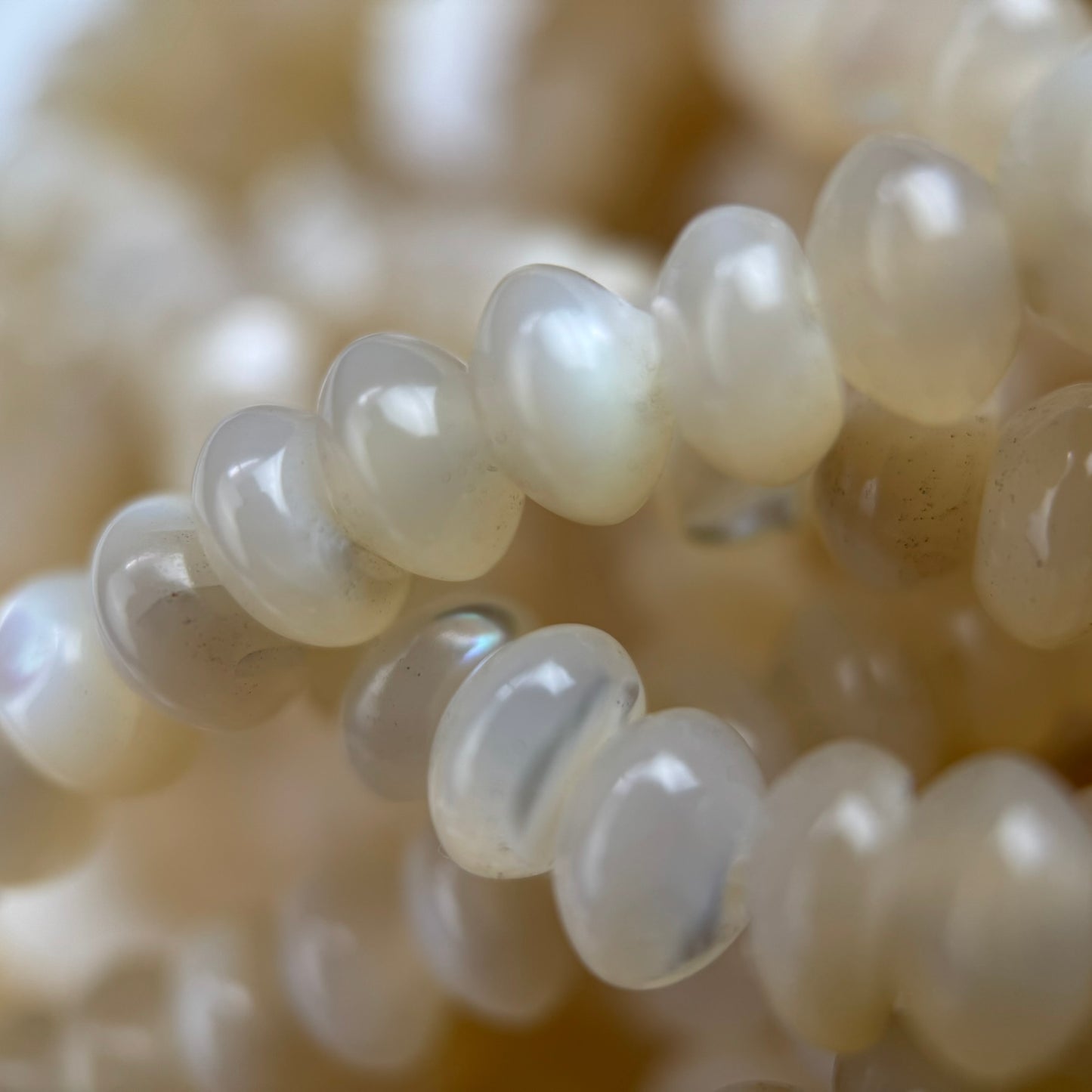 Cream Beige Mother Of Pearl Polished Rondelle Beads