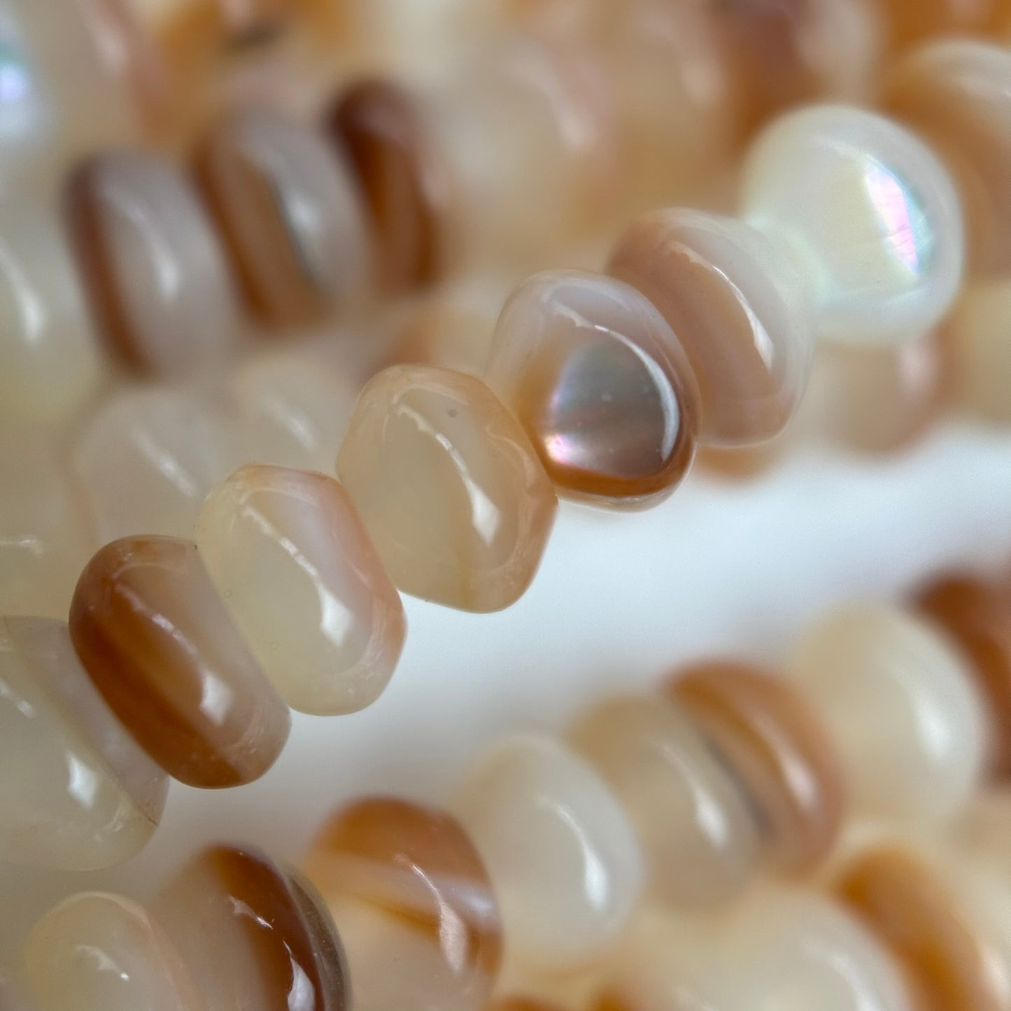 Cream Beige Mother Of Pearl Polished Rondelle Beads