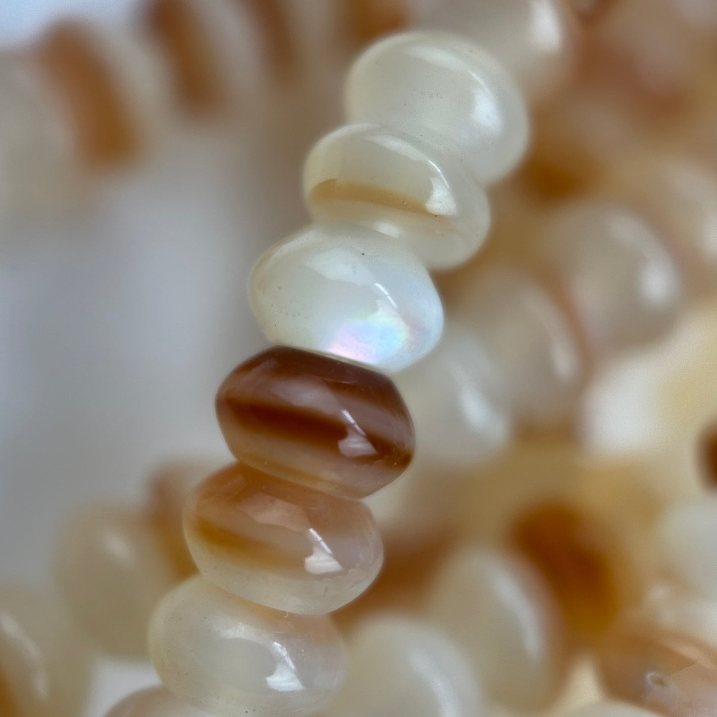Cream Beige Mother Of Pearl Polished Rondelle Beads