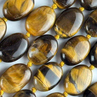 Tiger's Eye Oval Polished Gemstone Beads - (A Quality)