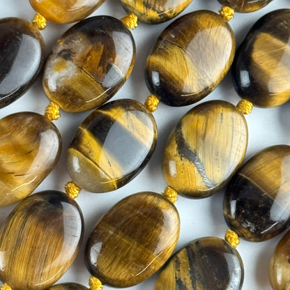 Tiger's Eye Oval Polished Gemstone Beads - (A Quality)