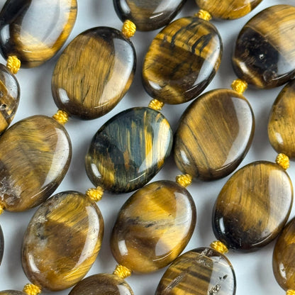 Tiger's Eye Oval Polished Gemstone Beads - (A Quality)