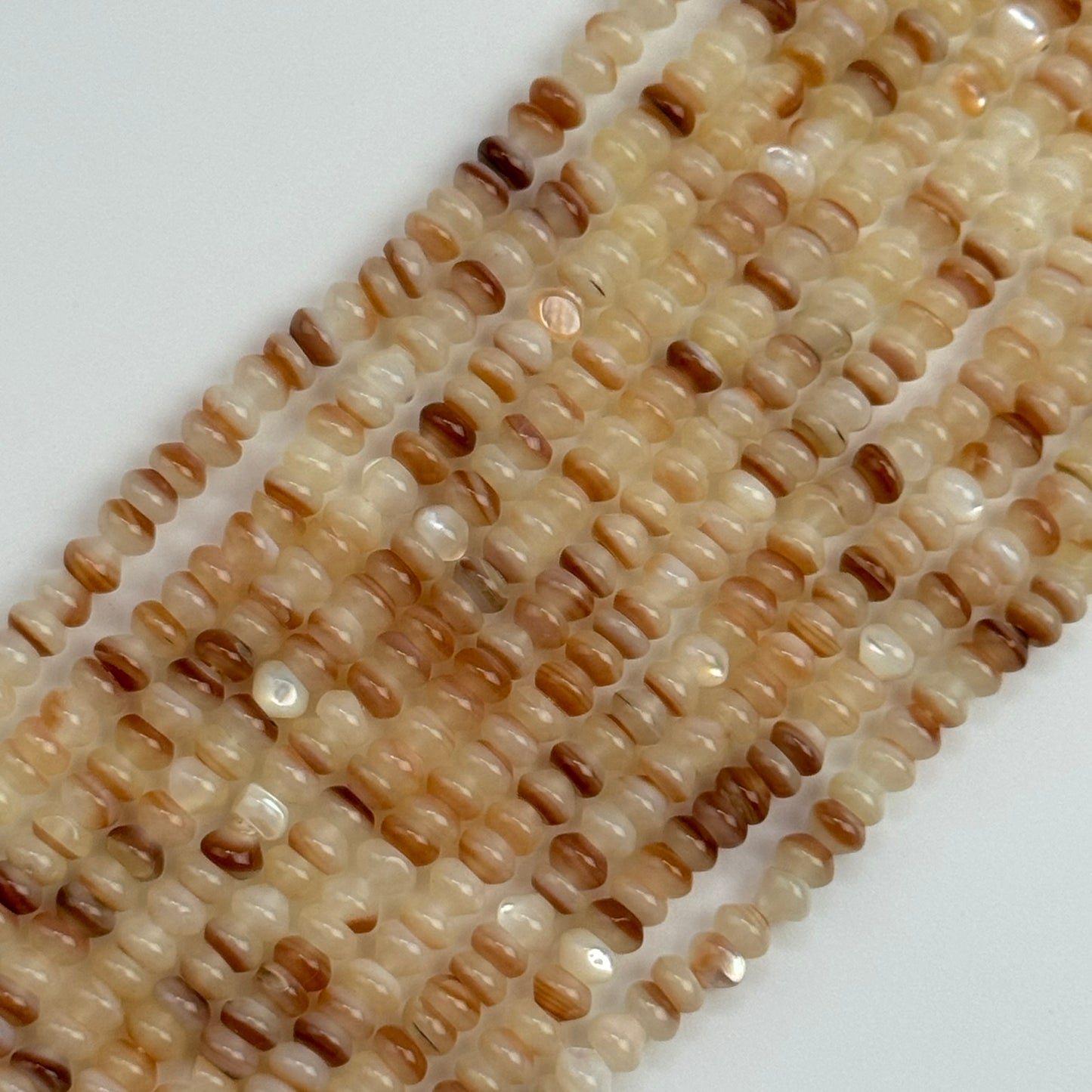 Cream Beige Mother Of Pearl Polished Rondelle Beads