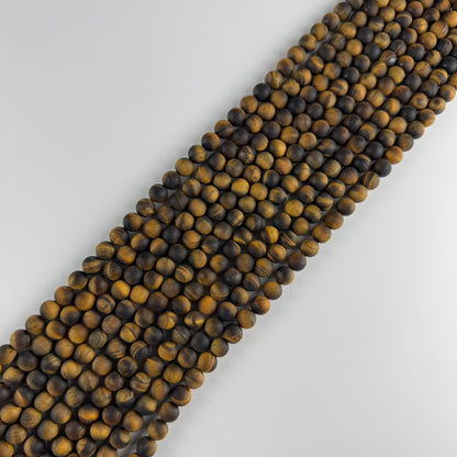 Tiger's Eye Round Frosted Gemstone Beads - (A Quality)