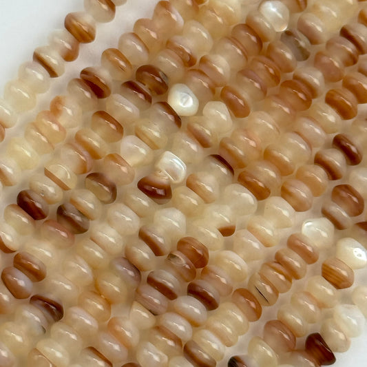 Cream Beige Mother Of Pearl Polished Rondelle Beads