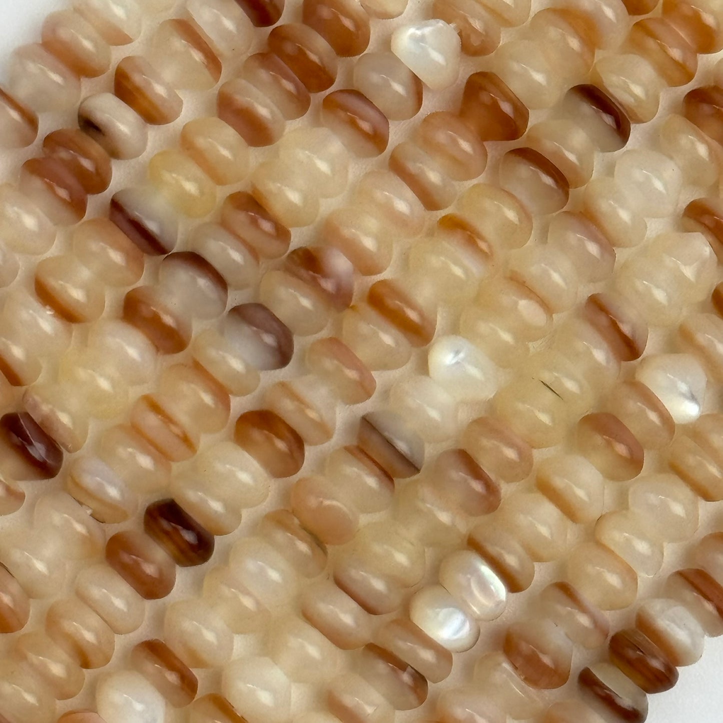 Cream Beige Mother Of Pearl Polished Rondelle Beads
