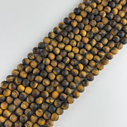 Tiger's Eye Round Frosted Gemstone Beads - (A Quality)