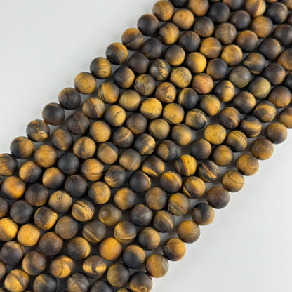 Tiger's Eye Round Frosted Gemstone Beads - (A Quality)