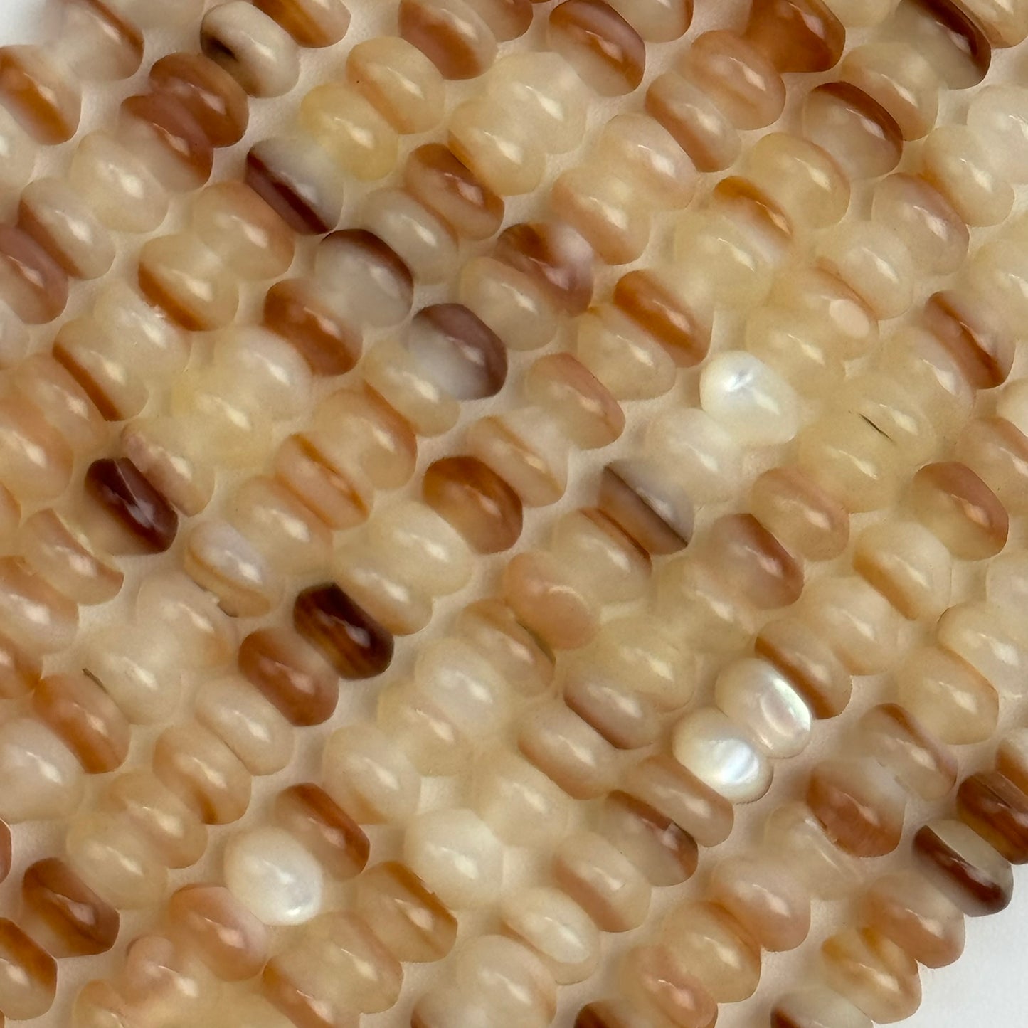 Cream Beige Mother Of Pearl Polished Rondelle Beads