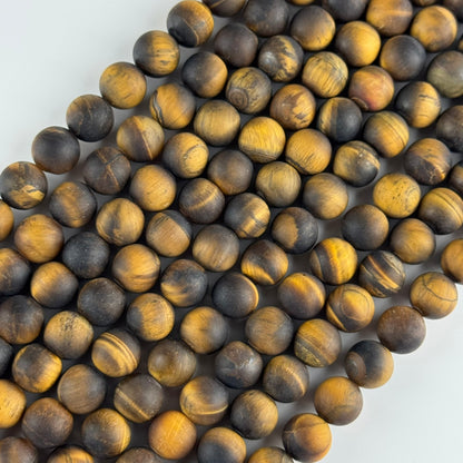 Tiger's Eye Round Frosted Gemstone Beads - (A Quality)