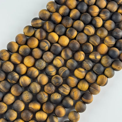Tiger's Eye Round Frosted Gemstone Beads - (A Quality)