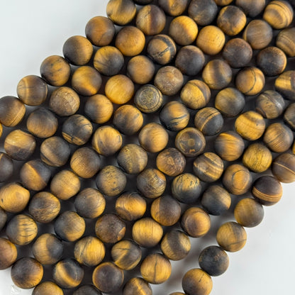 Tiger's Eye Round Frosted Gemstone Beads - (A Quality)