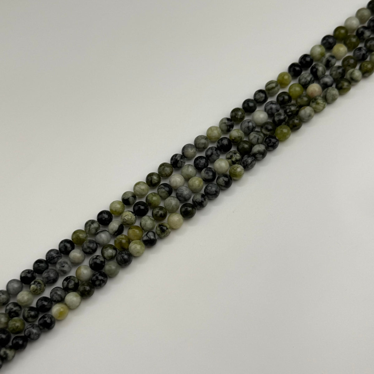 Dendritic Green Serpentine Polished  Round Beads