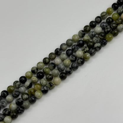 Dendritic Green Serpentine Polished  Round Beads
