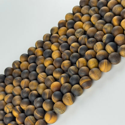 Tiger's Eye Round Frosted Gemstone Beads - (A Quality)