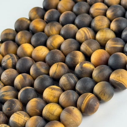Tiger's Eye Round Frosted Gemstone Beads - (A Quality)