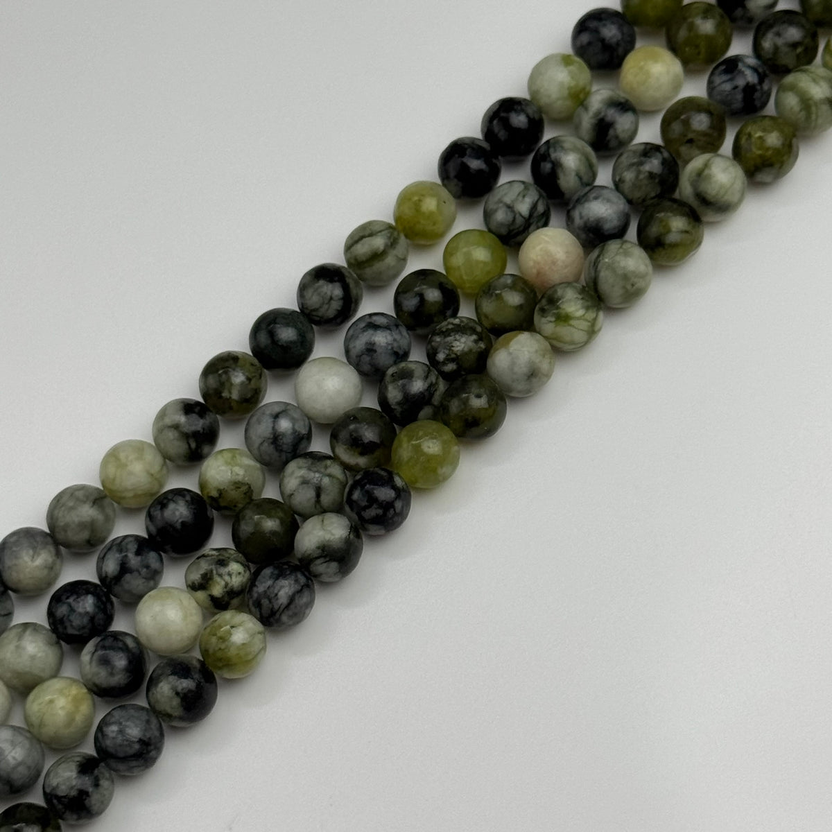 Dendritic Green Serpentine Polished  Round Beads