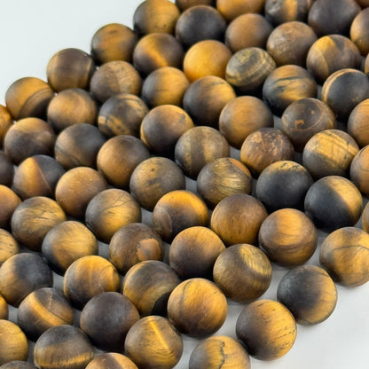 Tiger's Eye Round Frosted Gemstone Beads - (A Quality)