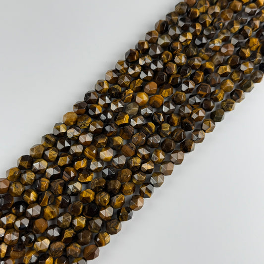 Tiger's Eye Diamond Cut Gemstone Beads - (AA Quality)